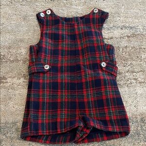 Imp Vintage Red and Blue Plaid Kids Short Overalls